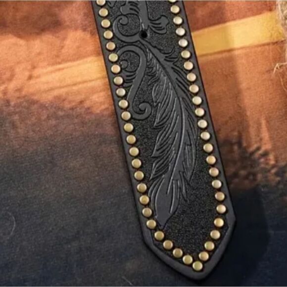 Fashion Vegan Black Leather Belt Boho Western Style Embossed Pattern Size XL - Picture 4 of 7